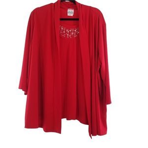 Bend over red bedazzled cardigan/blouse red 2X